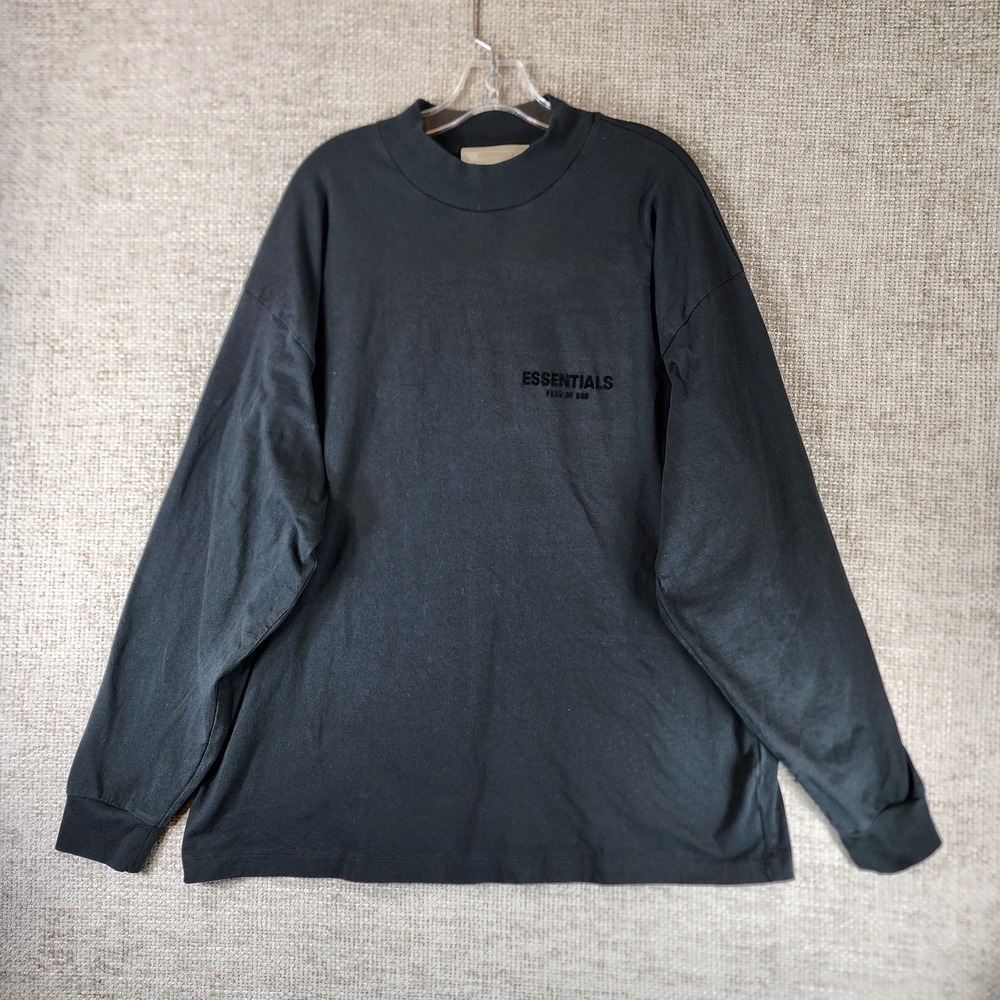 Essentials Fear of God Long Sleeve Shirt Mens L Black Mock Neck 100% Cotton EUC